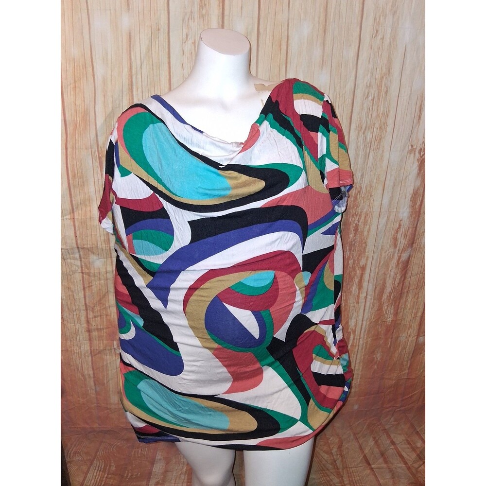Relativity Multicolor Geometric Short Sleeve Blouse Sz 2X
